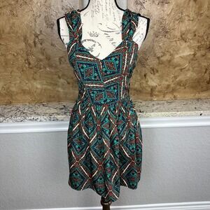 Band of Gypsies Dress Womens Small Mini Fit & Flare Boho‎ Bohemian Pleated Green